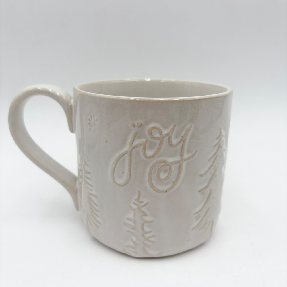 Potters Studio Ceramic Mug Joy Christmas Trees Snowflake Beige Coffee Holiday